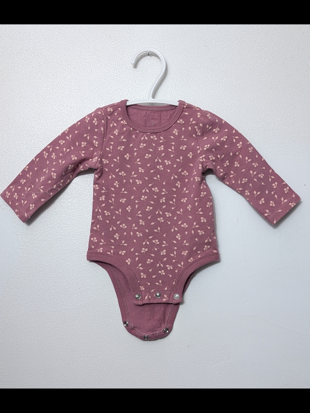 🌸4/25$ Tag Old Rose Floral Long-Sleeve One-Piece Bodysuit Cotton 3 M